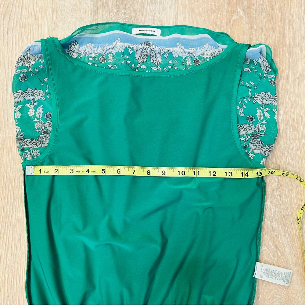 Flowy Cottage Green Patterned Scrunch Waist Elegant Feminine Women's Top - Picture 12 of 12